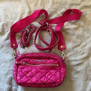 MZ Wallace Mini Crossby in Bright Fuchsia with Sequin